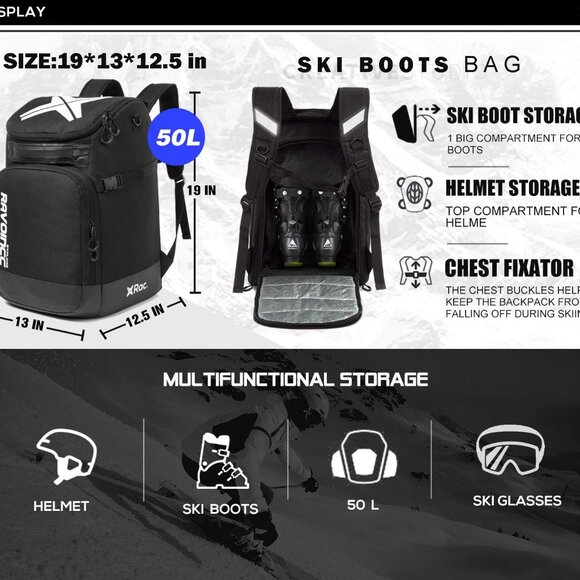 Ski Boot Bag Snowboard Boots Backpack 50L - Picture 4 of 6